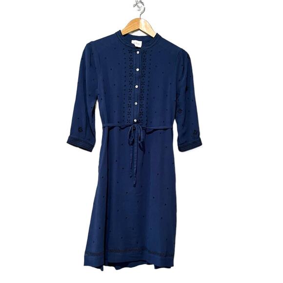 WRAP London Shirt Dress 4 Linen Embroidered Eyelet Mandarin Collar - Picture 1 of 12